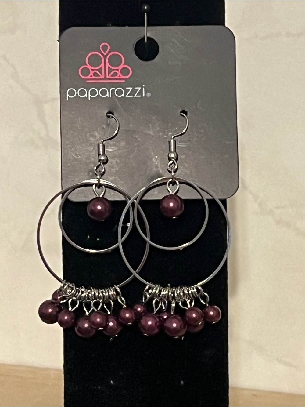 Paparazzi Plum Double Hoop Cluster Dangle Earrings